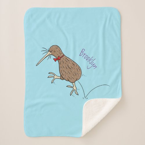 Happy jumping kiwi with bow tie cartoon design  sherpa blanket
