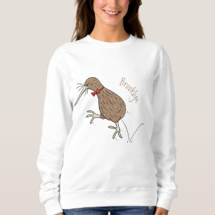 Happy jumping kiwi with bow tie cartoon design sweatshirt