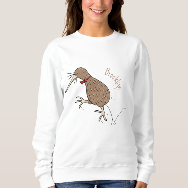 Happy jumping kiwi with bow tie cartoon design sweatshirt (Front)