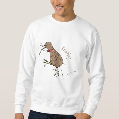 Happy jumping kiwi with bow tie cartoon design sweatshirt