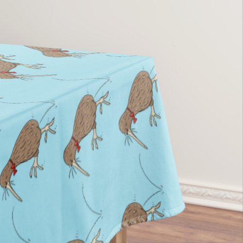 Happy jumping kiwi with bow tie cartoon design tablecloth