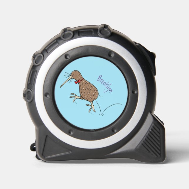 Happy jumping kiwi with bow tie cartoon design tape measure (Front)