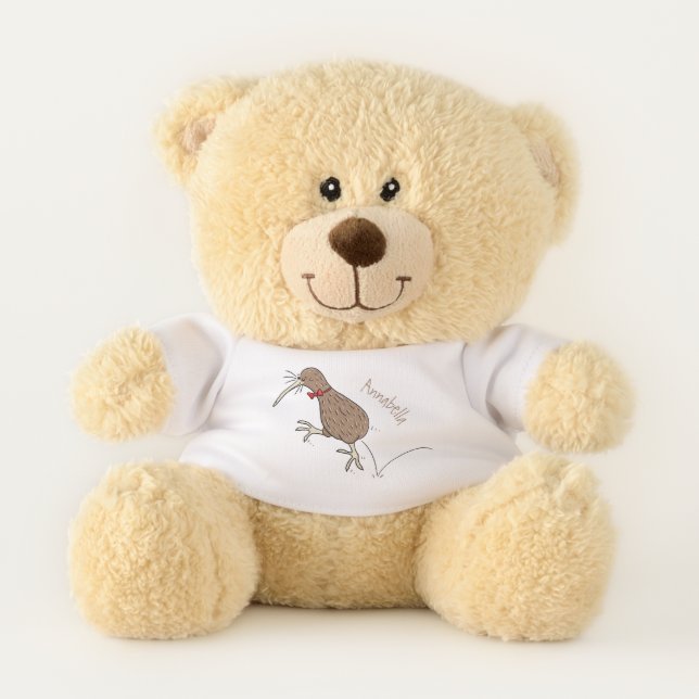 Happy jumping kiwi with bow tie cartoon design  teddy bear (Front)