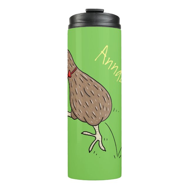Happy jumping kiwi with bow tie cartoon design thermal tumbler (Front)