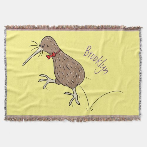 Happy jumping kiwi with bow tie cartoon design throw blanket