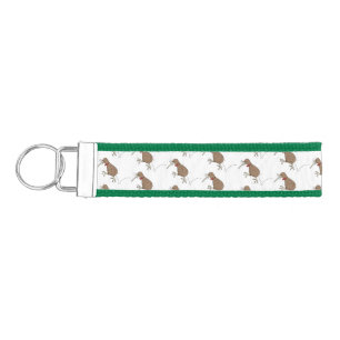 Happy jumping kiwi with bow tie cartoon design wrist keychain