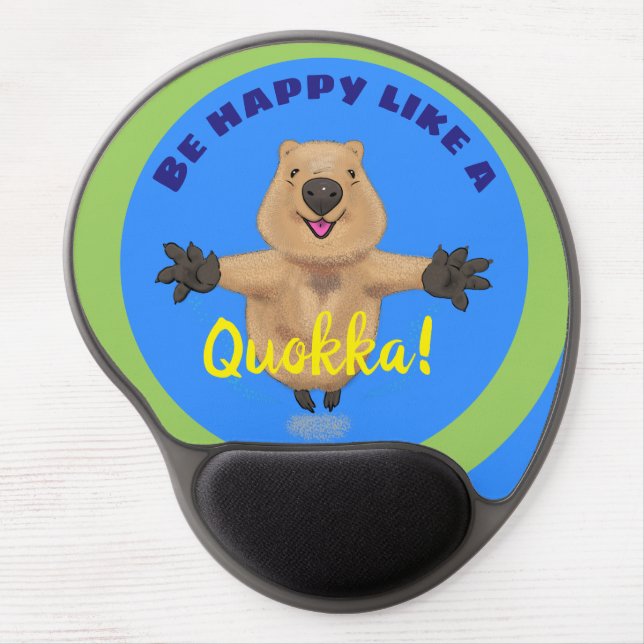 Happy jumping quokka blue and green cartoon gel mouse pad (Front)