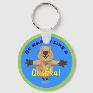 Happy jumping quokka cartoon blue keychain