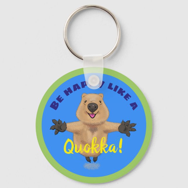 Happy jumping quokka cartoon blue keychain (Front)