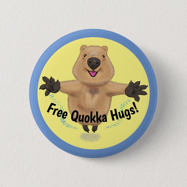Happy jumping quokka cartoon button (Front)