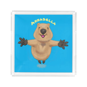 Happy jumping quokka cartoon design acrylic tray