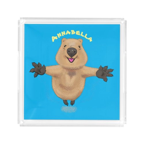 Happy jumping quokka cartoon design acrylic tray