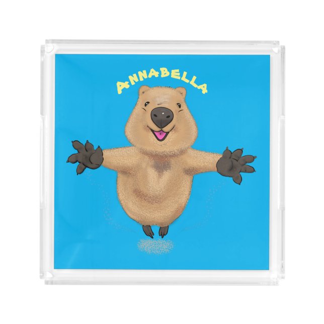 Happy jumping quokka cartoon design acrylic tray (Front)