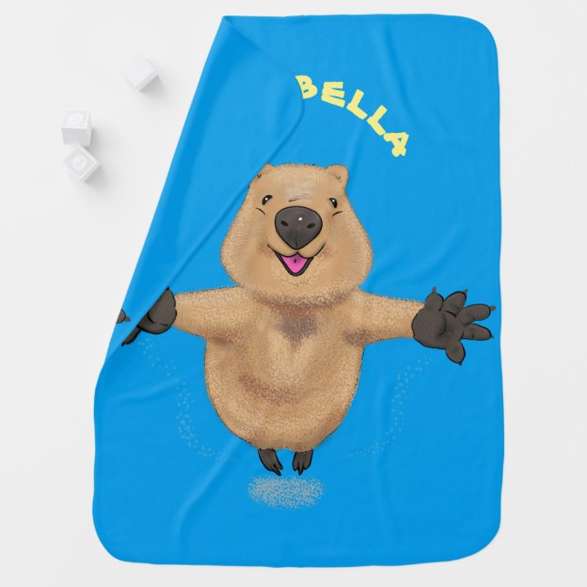 Happy jumping quokka cartoon design baby blanket (In Situ)