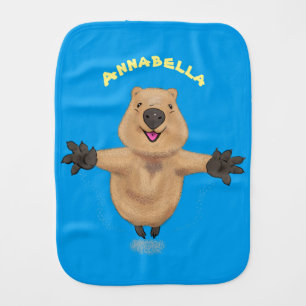 Happy jumping quokka cartoon design baby burp cloth