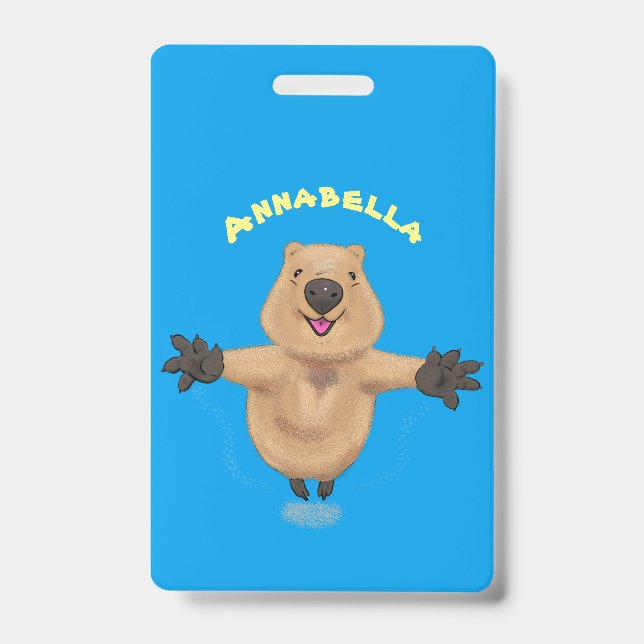 Happy jumping quokka cartoon design badge (Front)