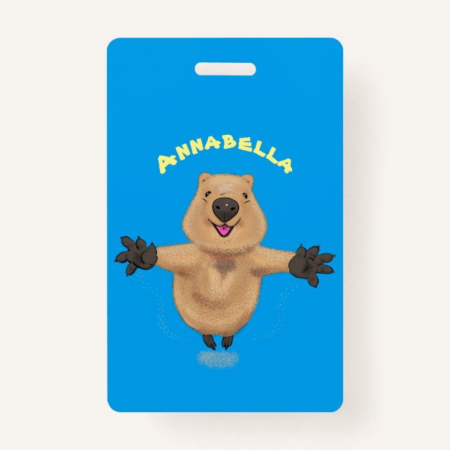 Happy jumping quokka cartoon design badge (Front)