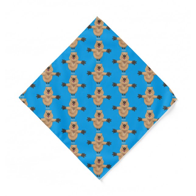 Happy jumping quokka cartoon design bandana (Front)