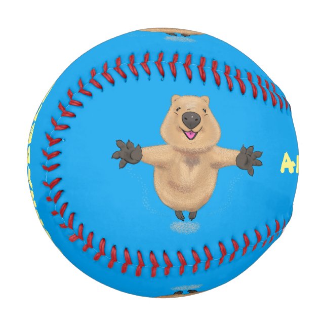 Happy jumping quokka cartoon design  baseball (Front Left)