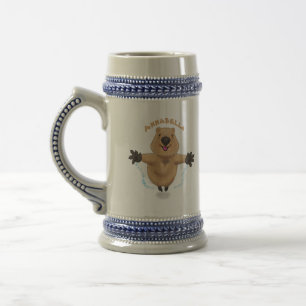 Happy jumping quokka cartoon design beer stein