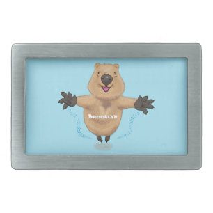 Happy jumping quokka cartoon design belt buckle