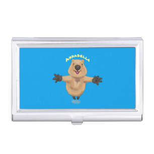 Happy jumping quokka cartoon design business card case