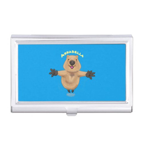 Happy jumping quokka cartoon design business card case