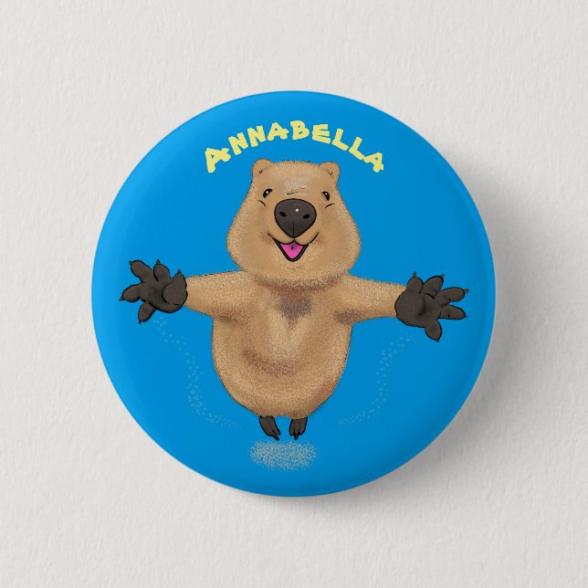 Happy jumping quokka cartoon design button (Front)