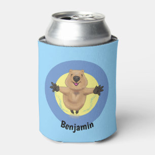 Happy jumping quokka cartoon design can cooler