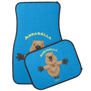 Happy jumping quokka cartoon design car floor mat