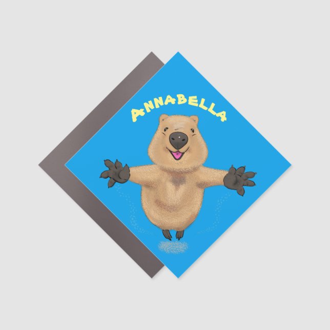 Happy jumping quokka cartoon design car magnet (Front)