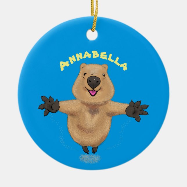 Happy jumping quokka cartoon design ceramic ornament (Front)