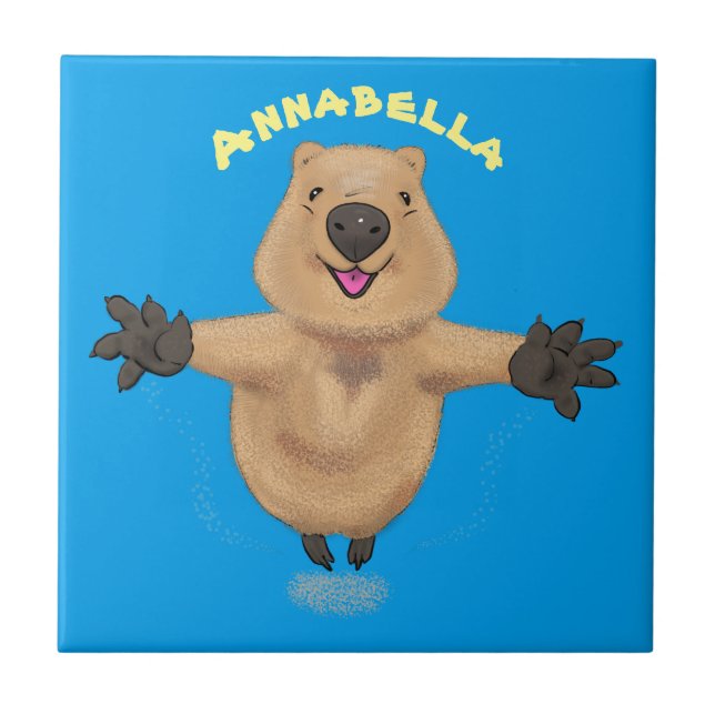 Happy jumping quokka cartoon design ceramic tile (Front)