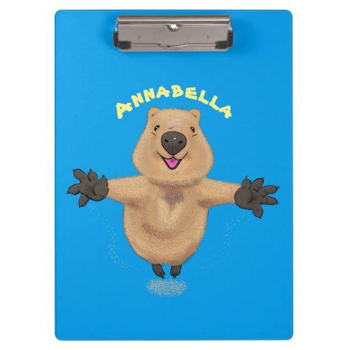 Happy jumping quokka cartoon design clipboard