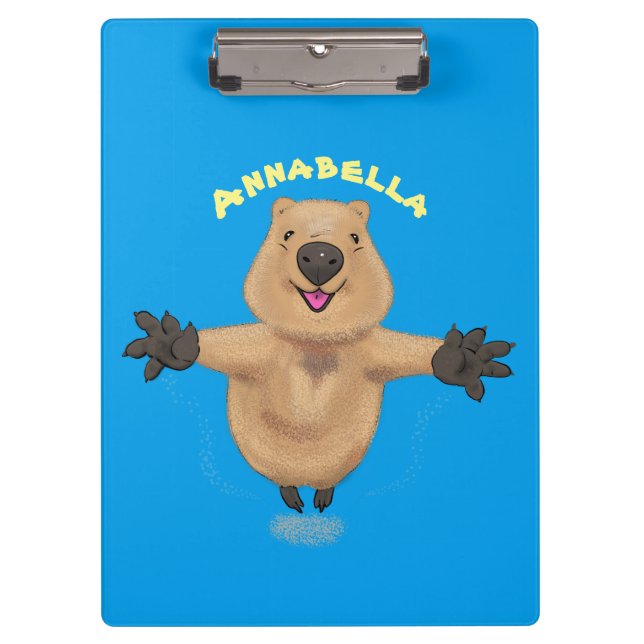 Happy jumping quokka cartoon design clipboard (Front)