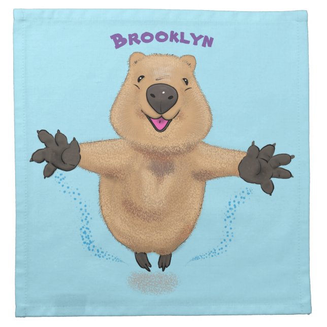 Happy jumping quokka cartoon design cloth napkin (Front)
