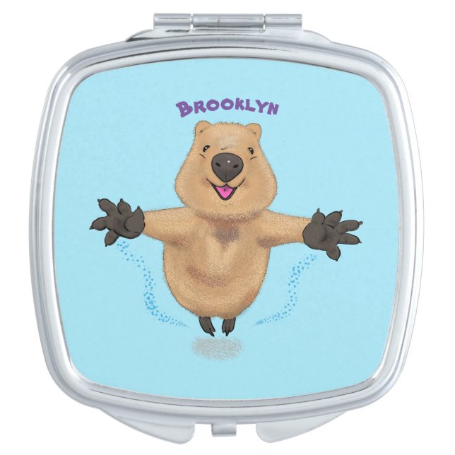 Happy jumping quokka cartoon design compact mirror (Front)