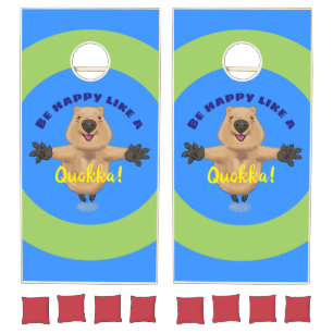 Happy jumping quokka cartoon design cornhole set