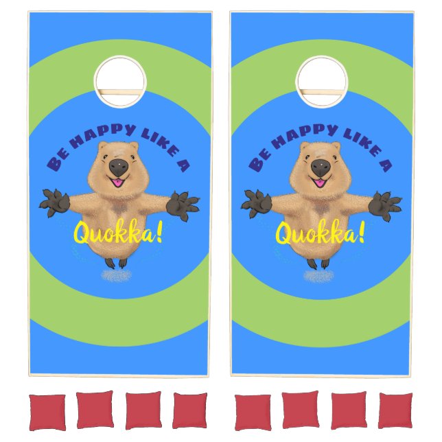 Happy jumping quokka cartoon design cornhole set (Set)