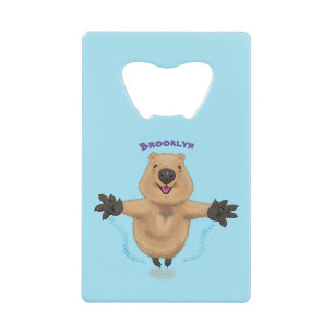 Happy jumping quokka cartoon design credit card bottle opener