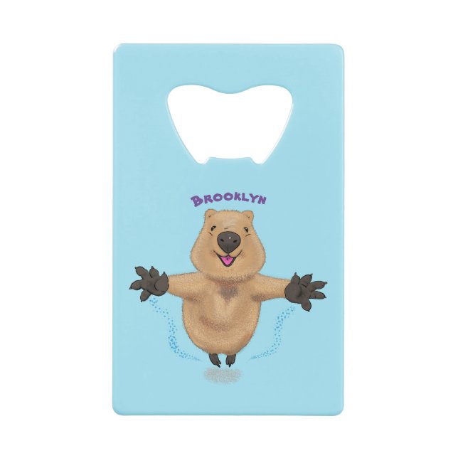 Happy jumping quokka cartoon design credit card bottle opener (Front)