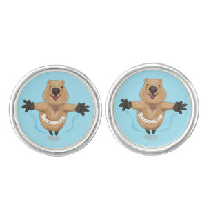 Happy jumping quokka cartoon design cufflinks