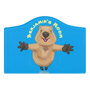 Happy jumping quokka cartoon design door sign