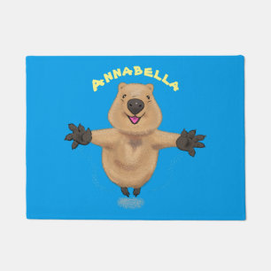 Happy jumping quokka cartoon design doormat