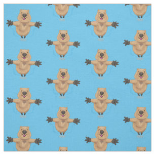 Happy jumping quokka cartoon design fabric