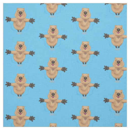 Happy jumping quokka cartoon design fabric