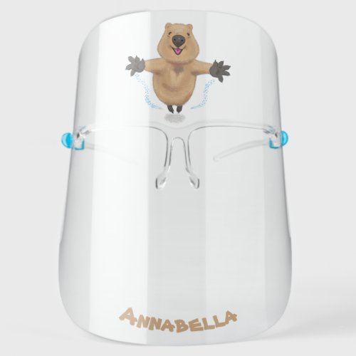 Happy jumping quokka cartoon design face shield