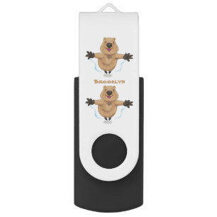 Happy jumping quokka cartoon design flash drive