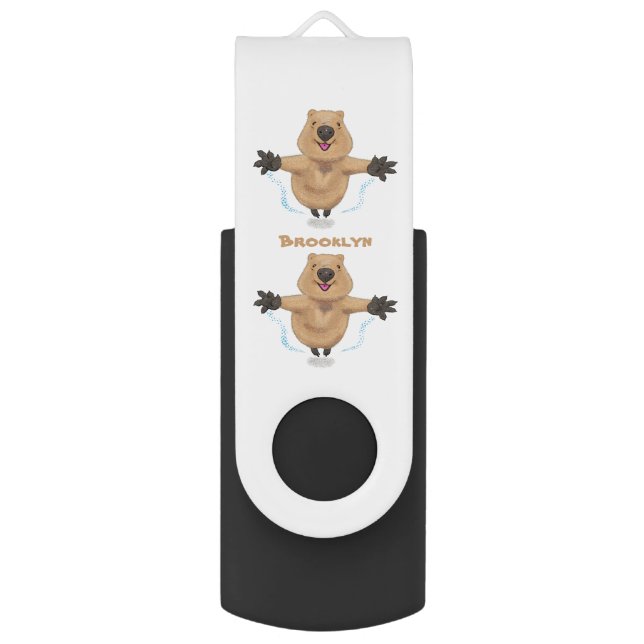 Happy jumping quokka cartoon design flash drive (Front Vertical)