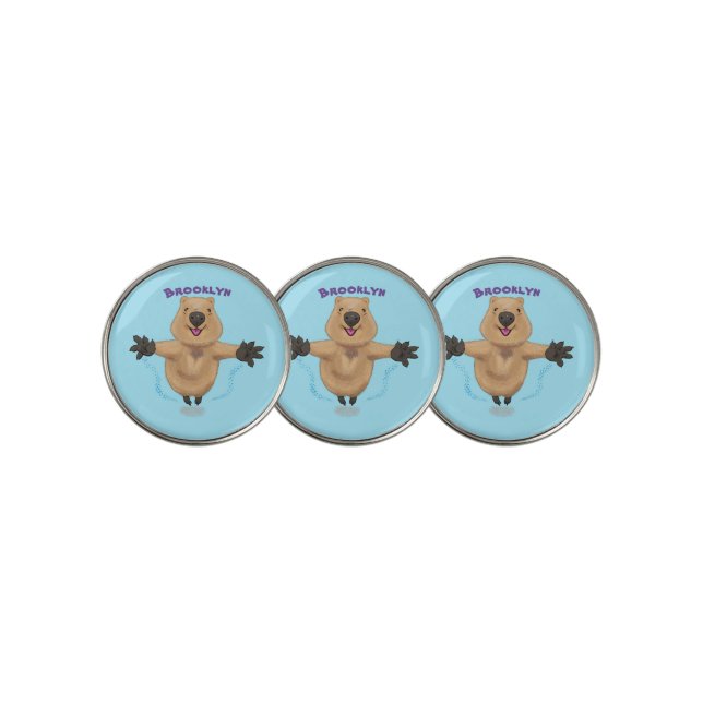 Happy jumping quokka cartoon design golf ball marker (3 Up)